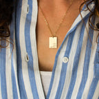 Personalized Birth Flower Necklace with Name – Custom Engraved Floral Pendant, Meaningful Gift | Rectangular Pendant