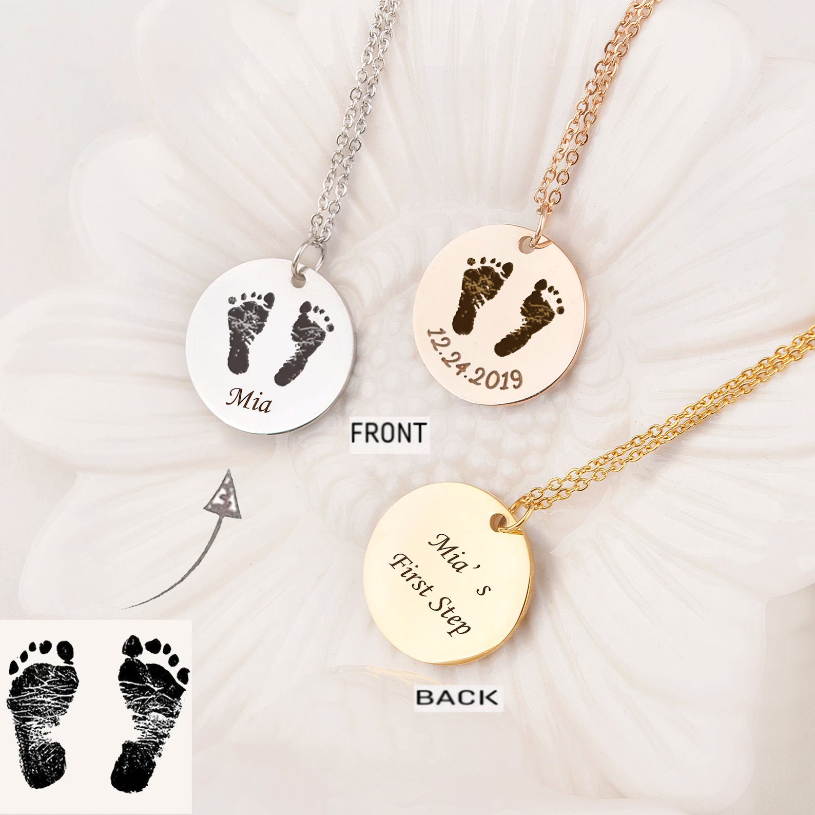 Personalized Footprint Necklace – Custom Engraved Baby Feet Pendant – Handprint Keepsake – Meaningful Baby Shower Gift