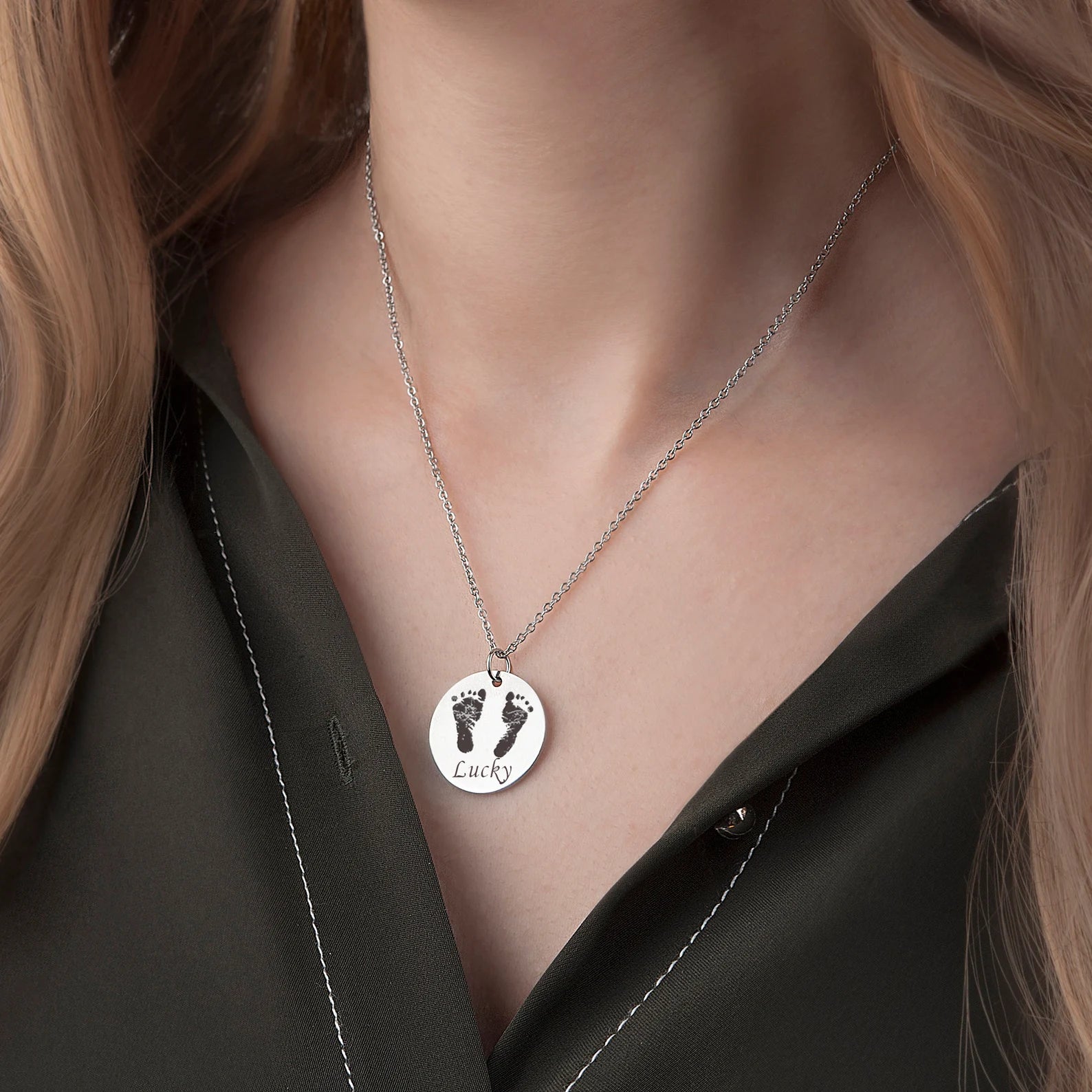 Personalized Footprint Necklace – Custom Engraved Baby Feet Pendant – Handprint Keepsake – Meaningful Baby Shower Gift