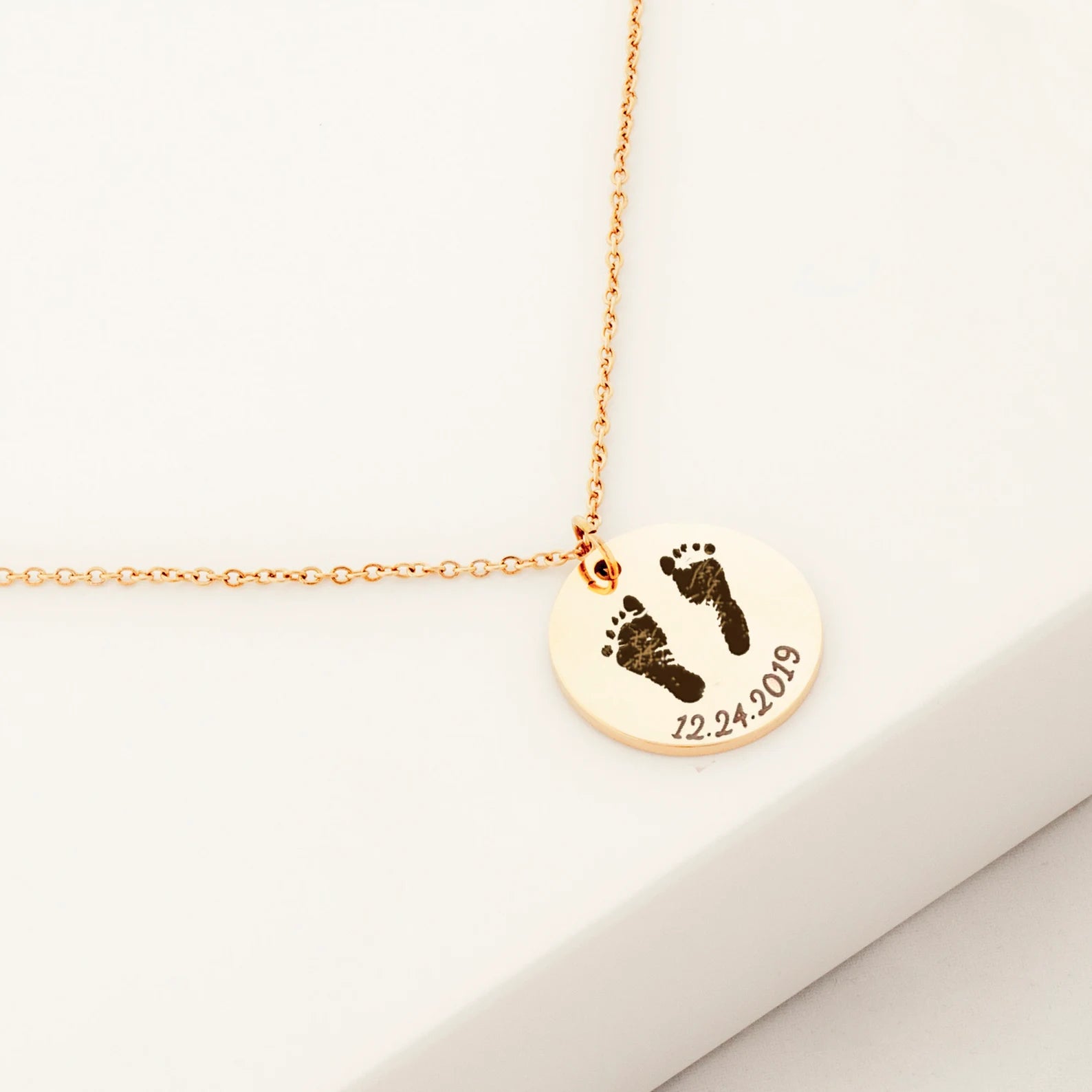 Personalized Footprint Necklace – Custom Engraved Baby Feet Pendant – Handprint Keepsake – Meaningful Baby Shower Gift