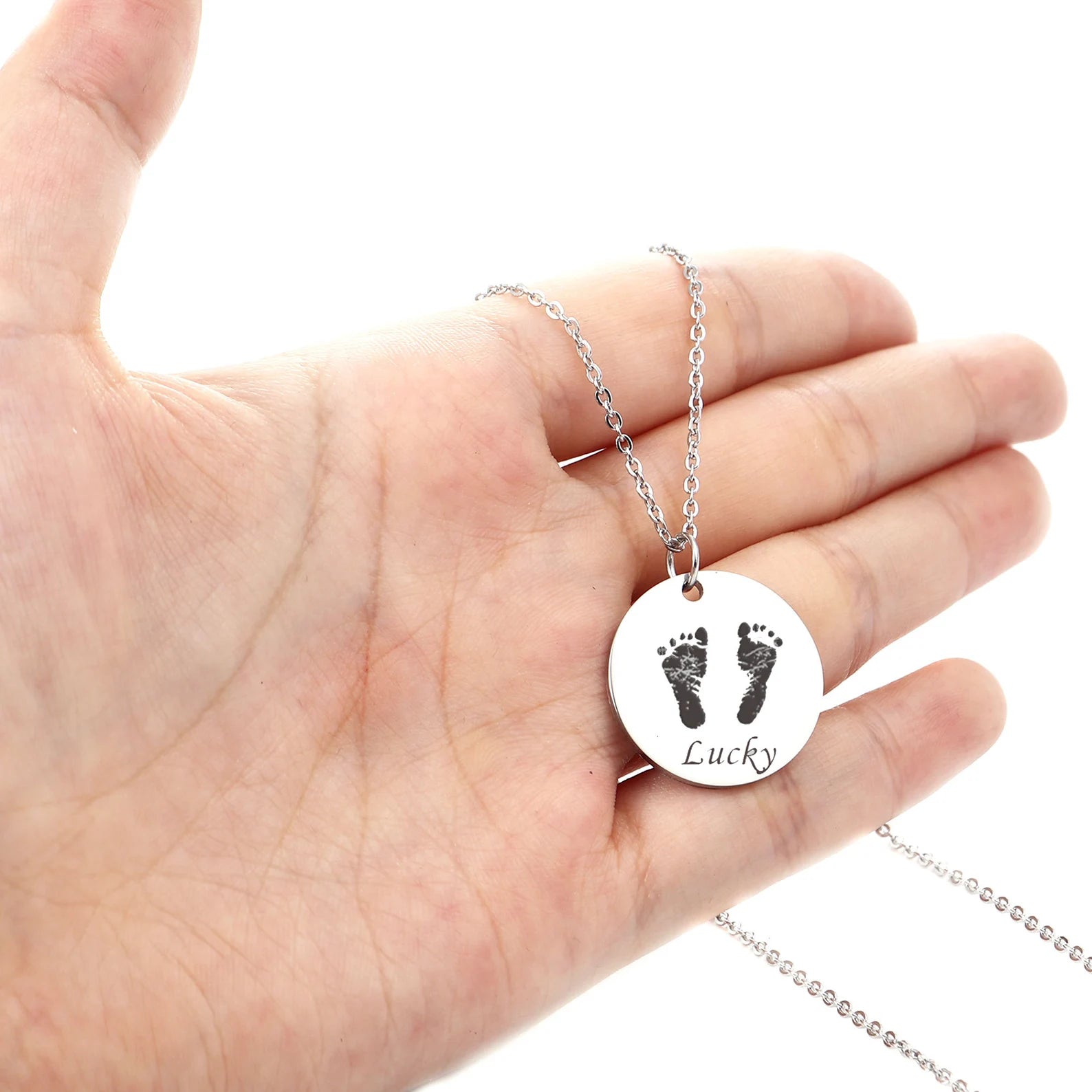 Personalized Footprint Necklace – Custom Engraved Baby Feet Pendant – Handprint Keepsake – Meaningful Baby Shower Gift