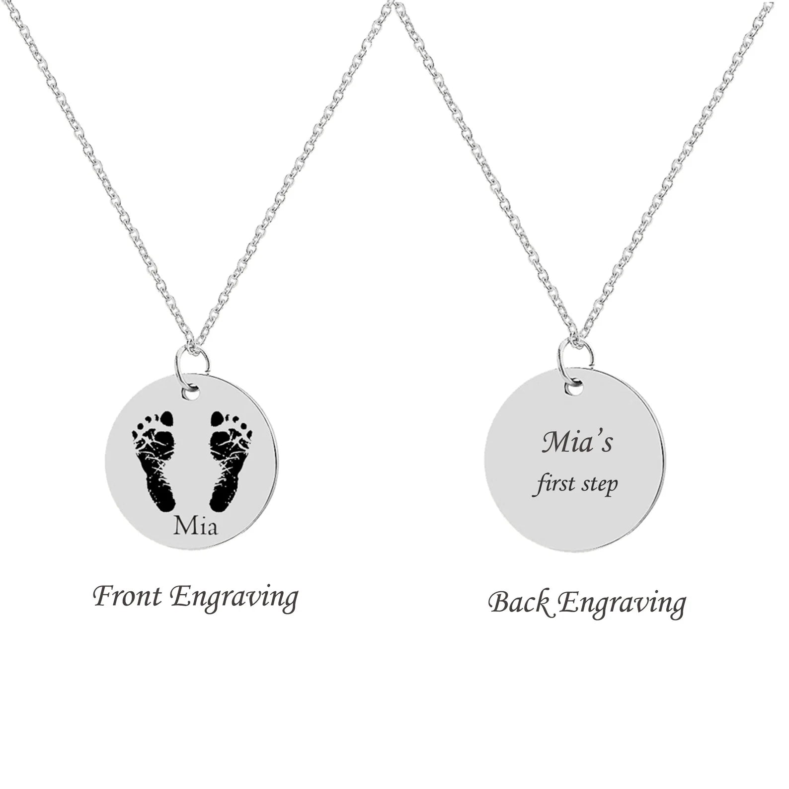 Personalized Footprint Necklace – Custom Engraved Baby Feet Pendant – Handprint Keepsake – Meaningful Baby Shower Gift