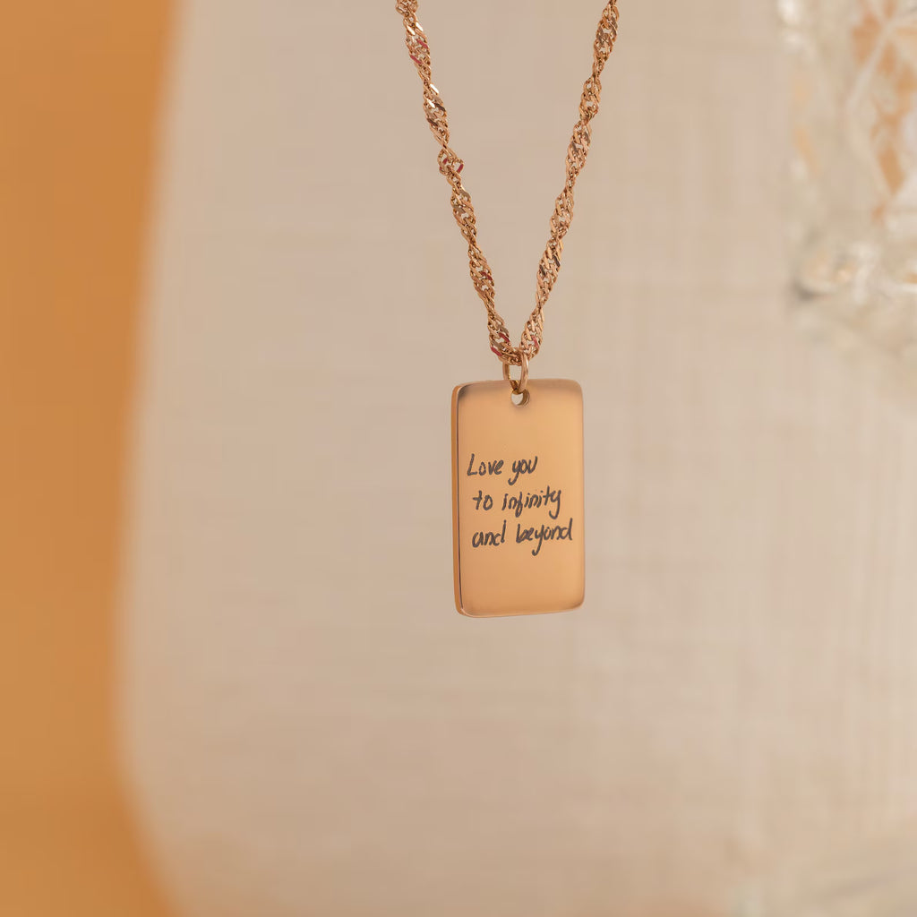 Custom Handwriting Necklace | A Timeless Keepsake Made Just for You | Rectangle Shape Pendant