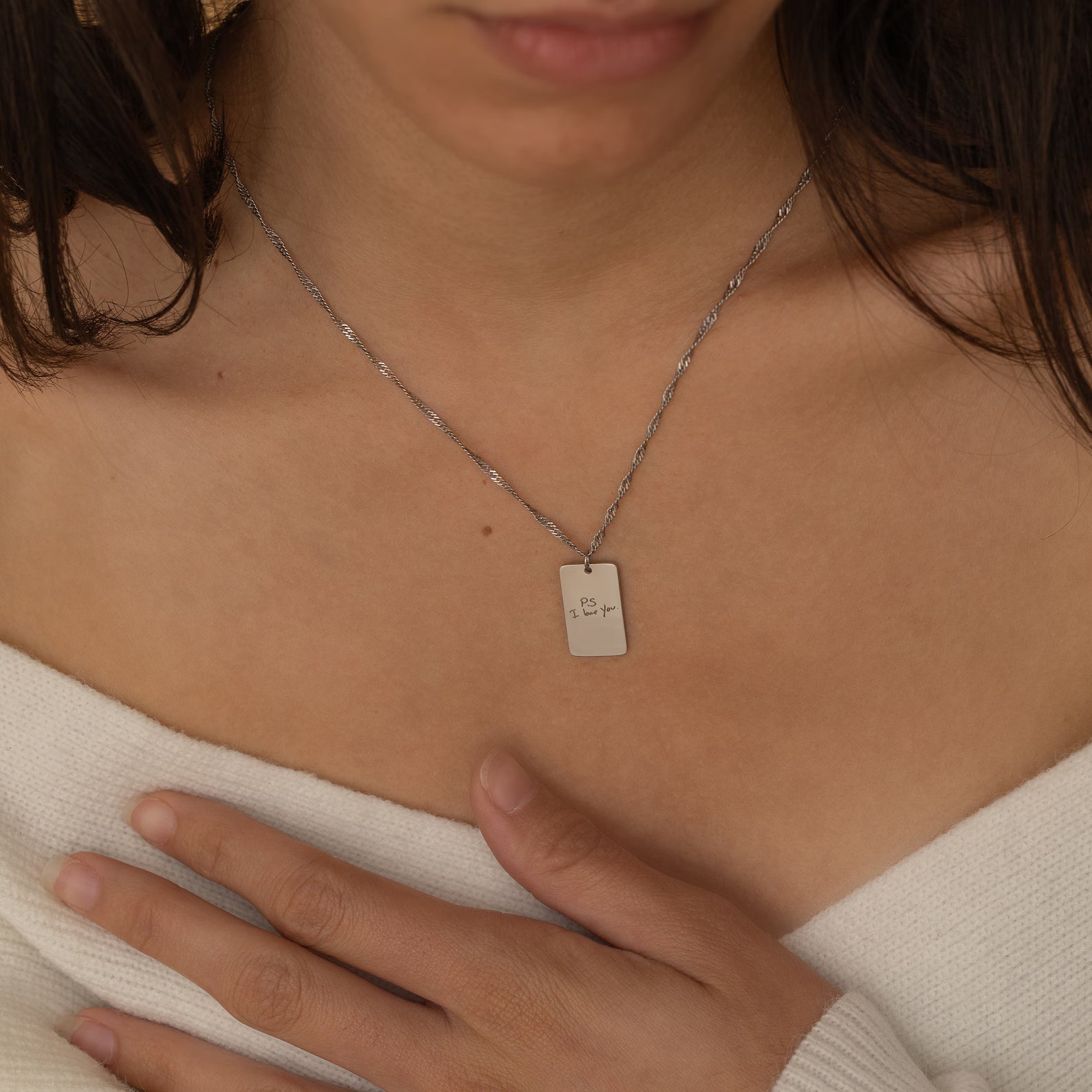 Custom Handwriting Necklace | A Timeless Keepsake Made Just for You | Rectangle Shape Pendant