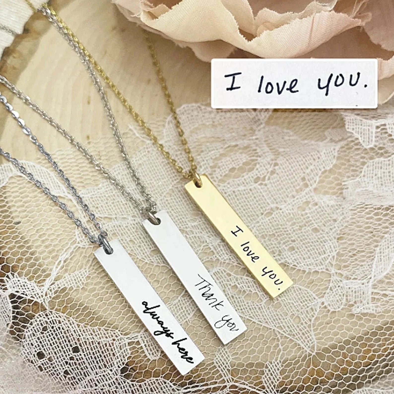 Custom Handwriting Necklace | A Timeless Keepsake Made Just for You | Rectangle Flat Shape Pendant