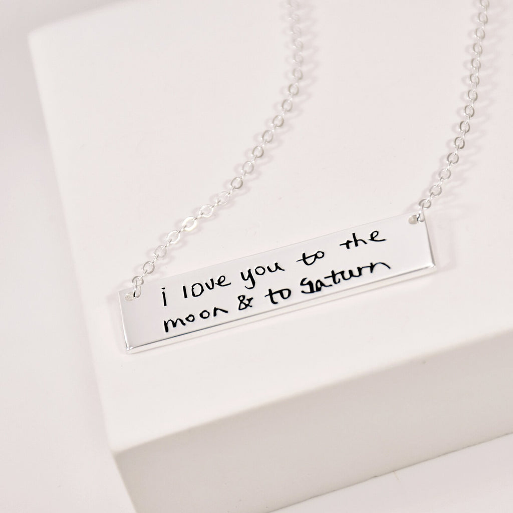 Custom Handwriting Necklace | A Timeless Keepsake Made Just for You | Rectangle Flat Bar Pendant