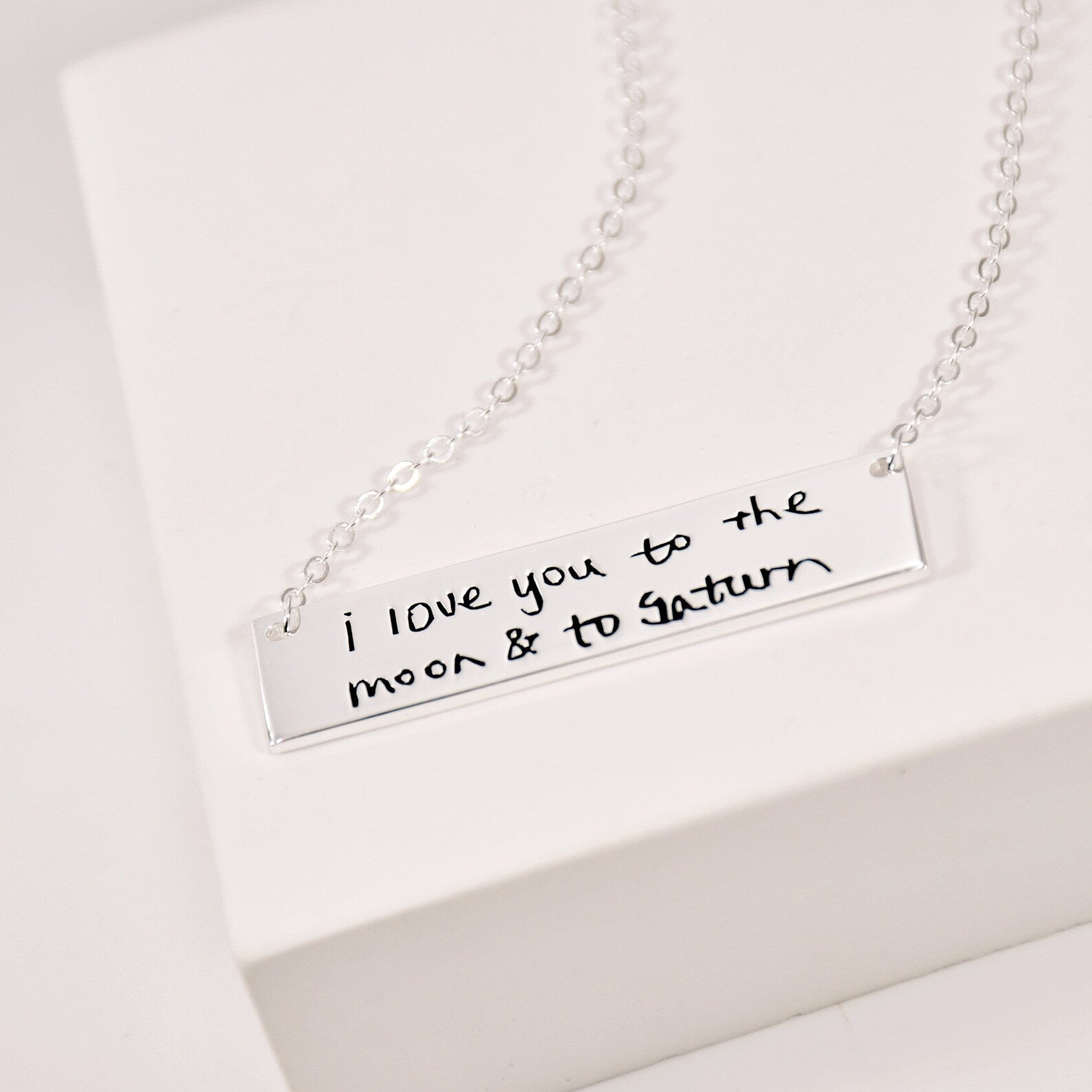 Custom Handwriting Necklace | A Timeless Keepsake Made Just for You | Rectangle Flat Bar Pendant