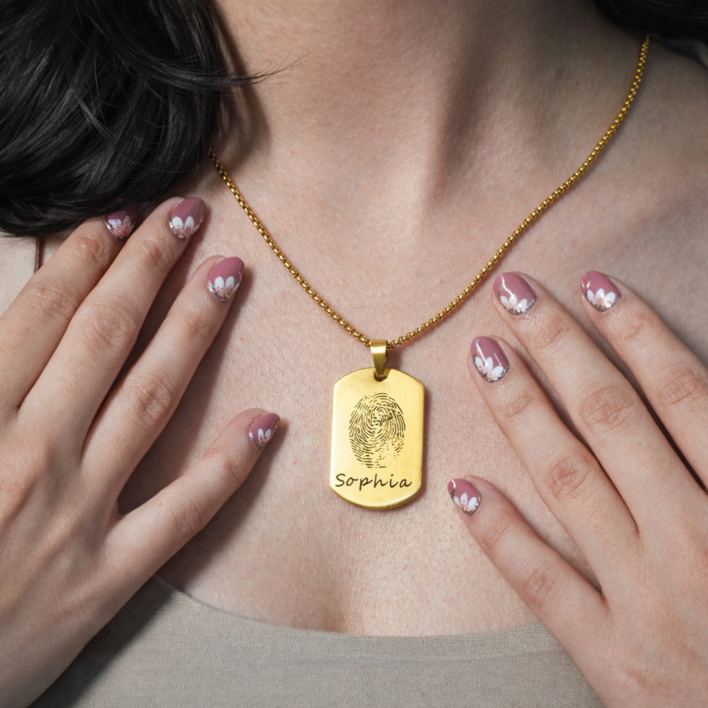 Fingerprint Name Necklace – A Custom Engraved Keepsake of Love - Round Shape Pendant