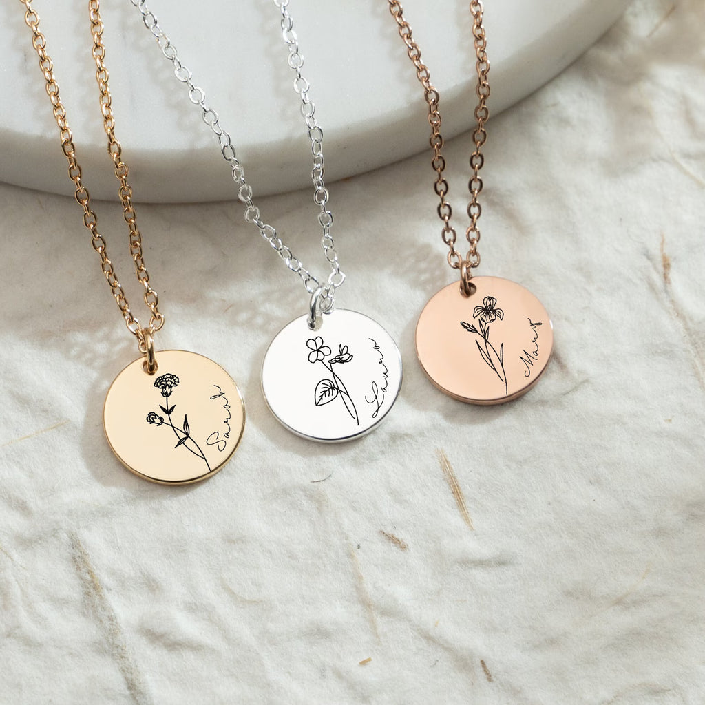 Personalized Birth Flower Necklace With Name – Birthday or Valentine’s Day Jewelry