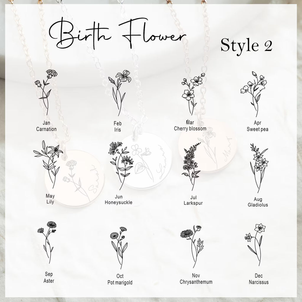 Personalized Birth Flower Necklace With Name – Birthday or Valentine’s Day Jewelry