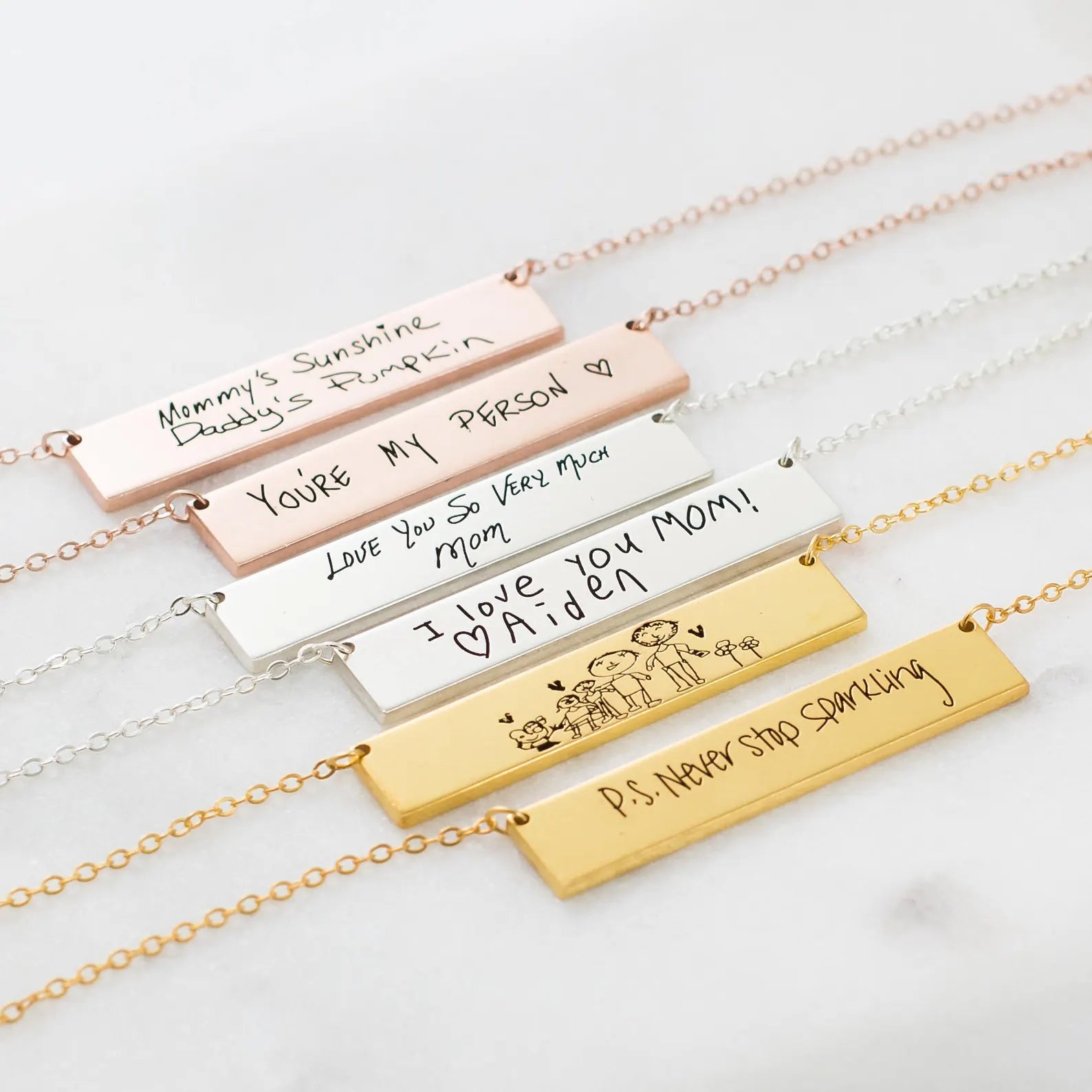 Custom Handwriting Necklace - Rectangle Flat Bar Pendant - A Timeless Keepsake Made Just for You