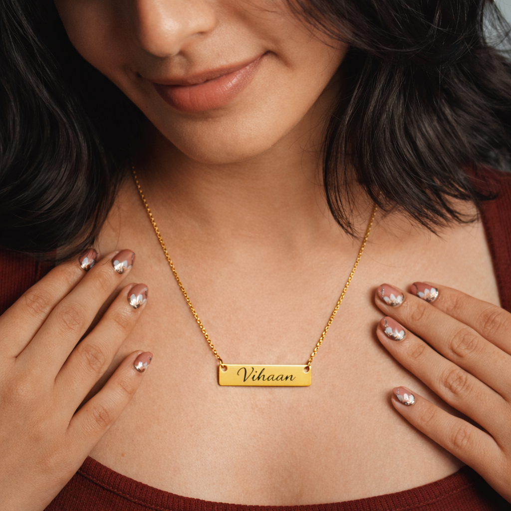 Custom Handwriting Necklace - Rectangle Flat Bar Pendant