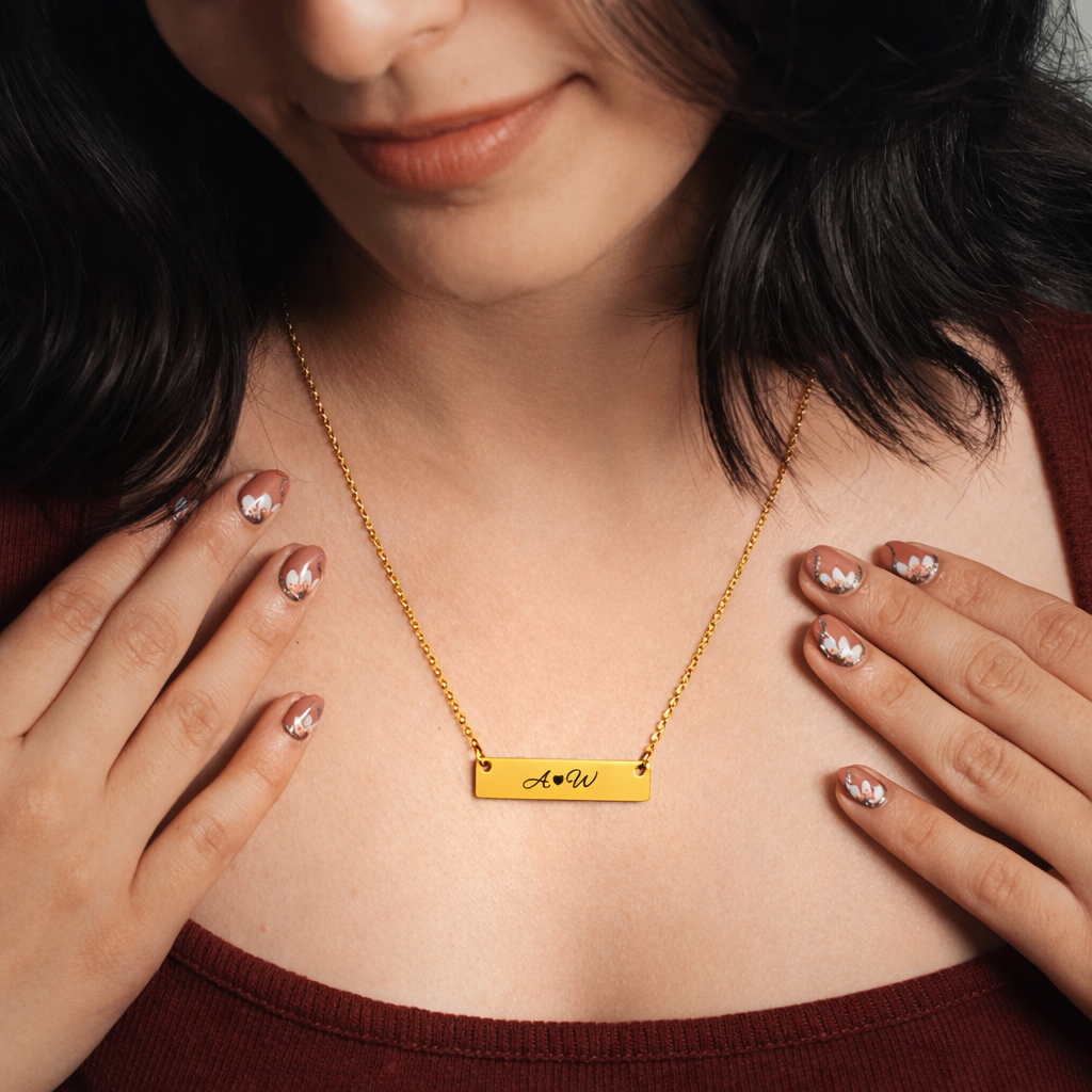 Custom Handwriting Necklace - Rectangle Flat Bar Pendant